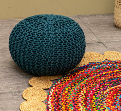 Boho Chic Intertwined Pouf- Turquoise