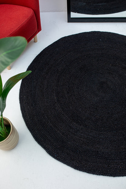 Natural Black Rug - Jute -Round