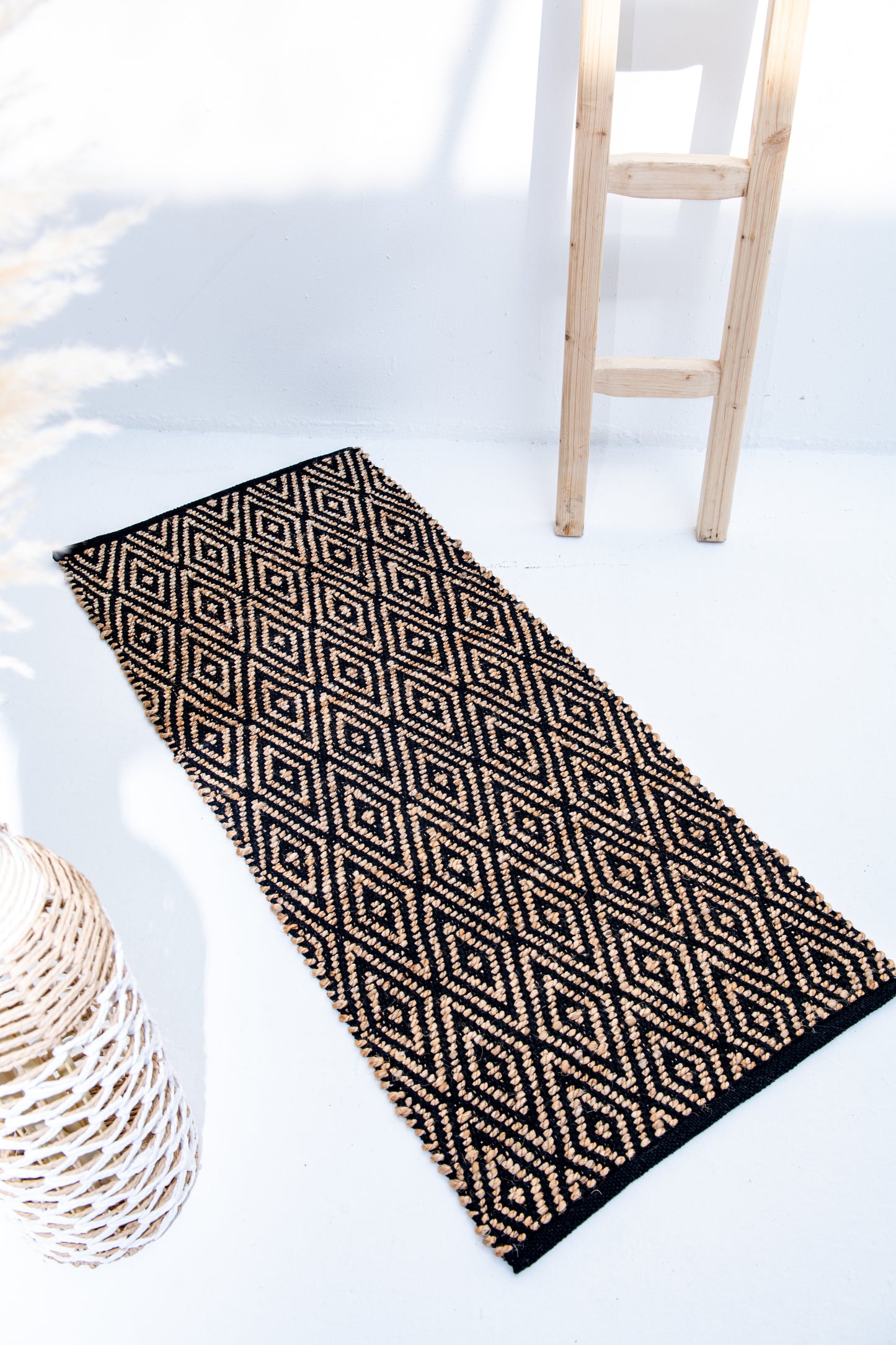 Well Crafted Handwoven Diamond Pattern Rug - Cotton and Jute