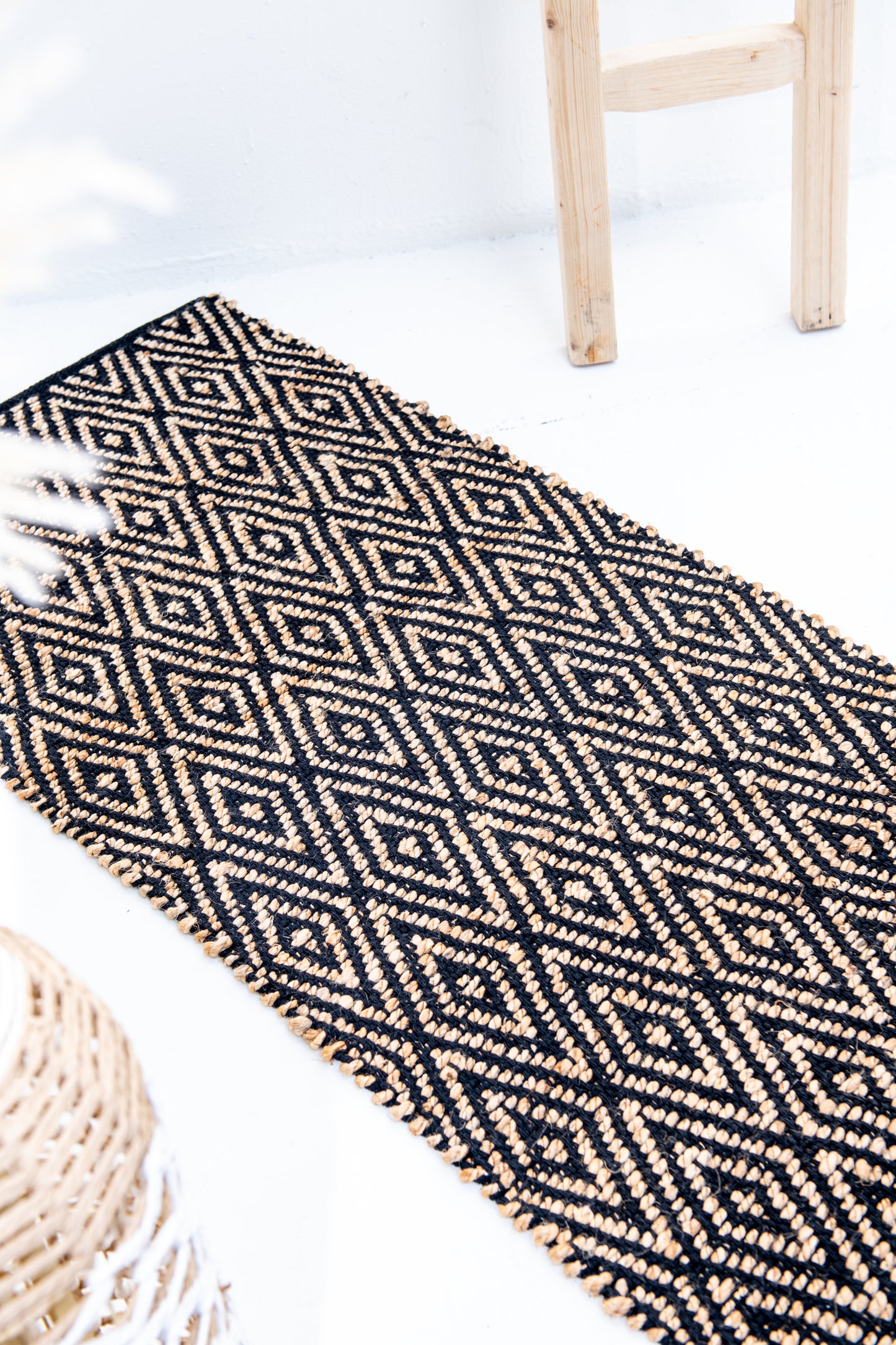 Well Crafted Handwoven Diamond Pattern Rug - Cotton and Jute