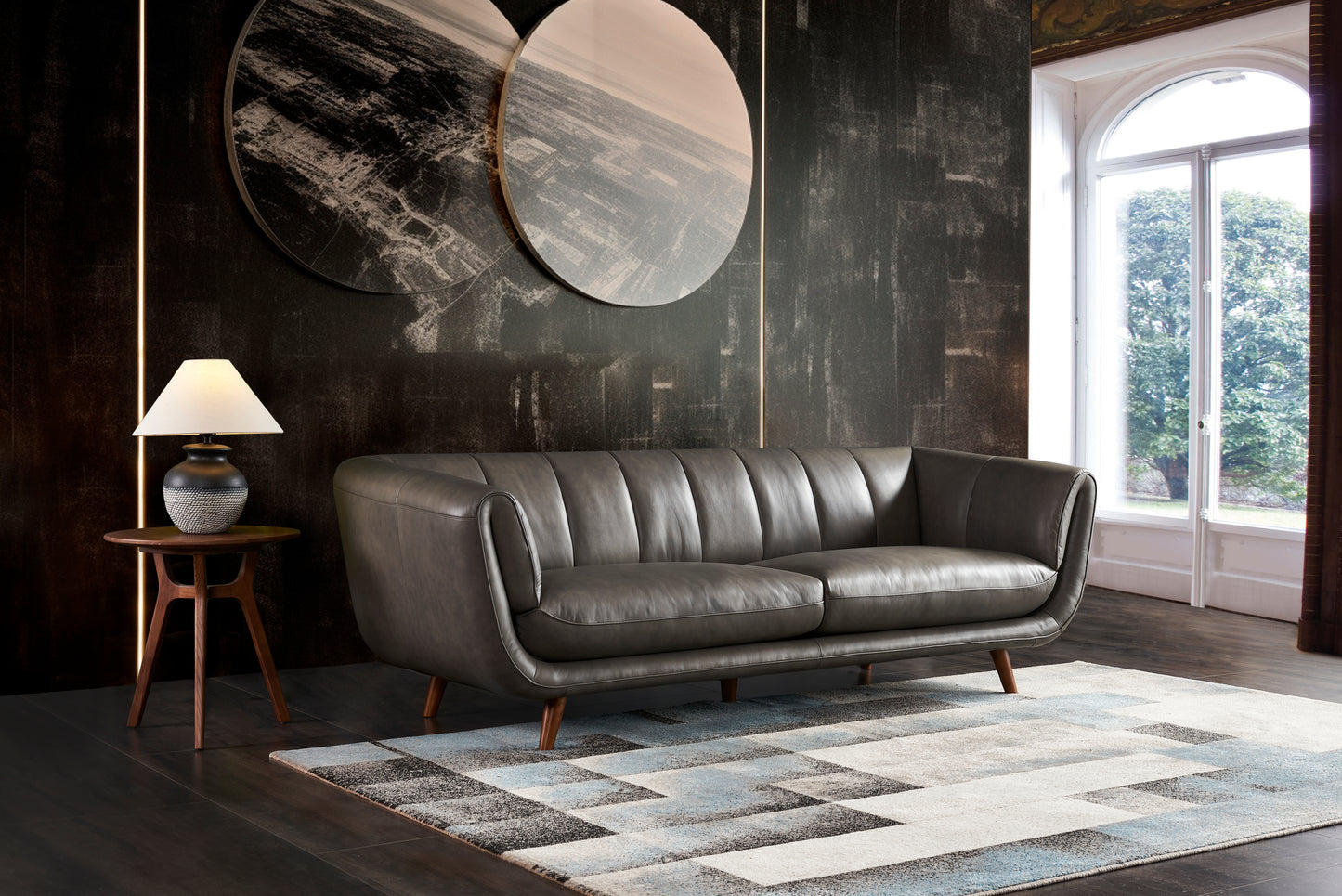 Archaic 3-seater Sofa- Full Cowhide Leather- Grey